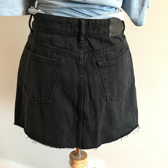 Trafaluc Rip Hem High Waisted Black Denim Skirt - Picture 4 of 8